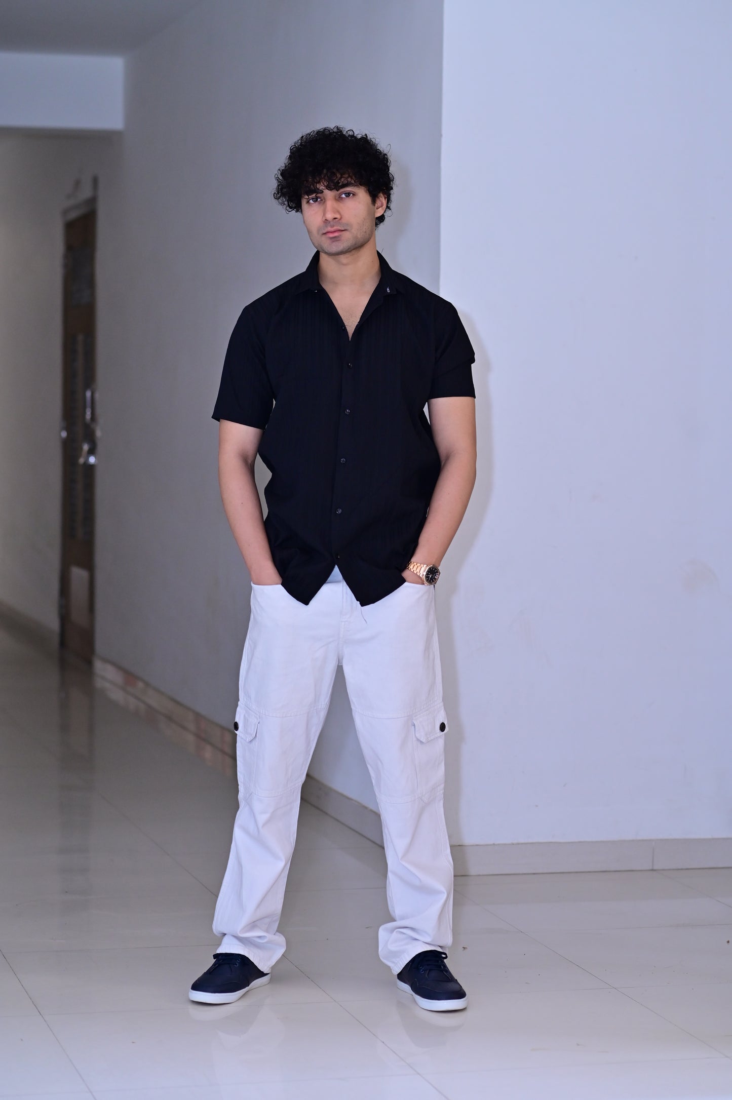Men's Sugar Cane Black Slim-Fit Poly Cotton Shirt