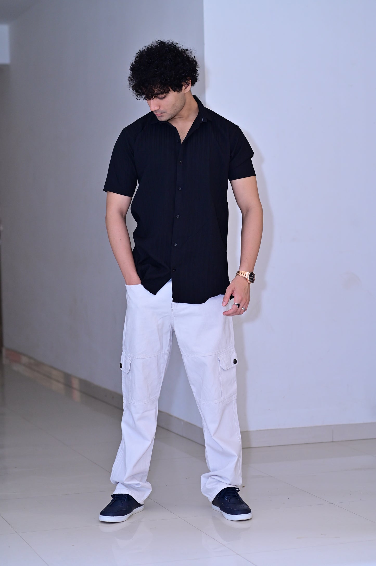 Men's Sugar Cane Black Slim-Fit Poly Cotton Shirt
