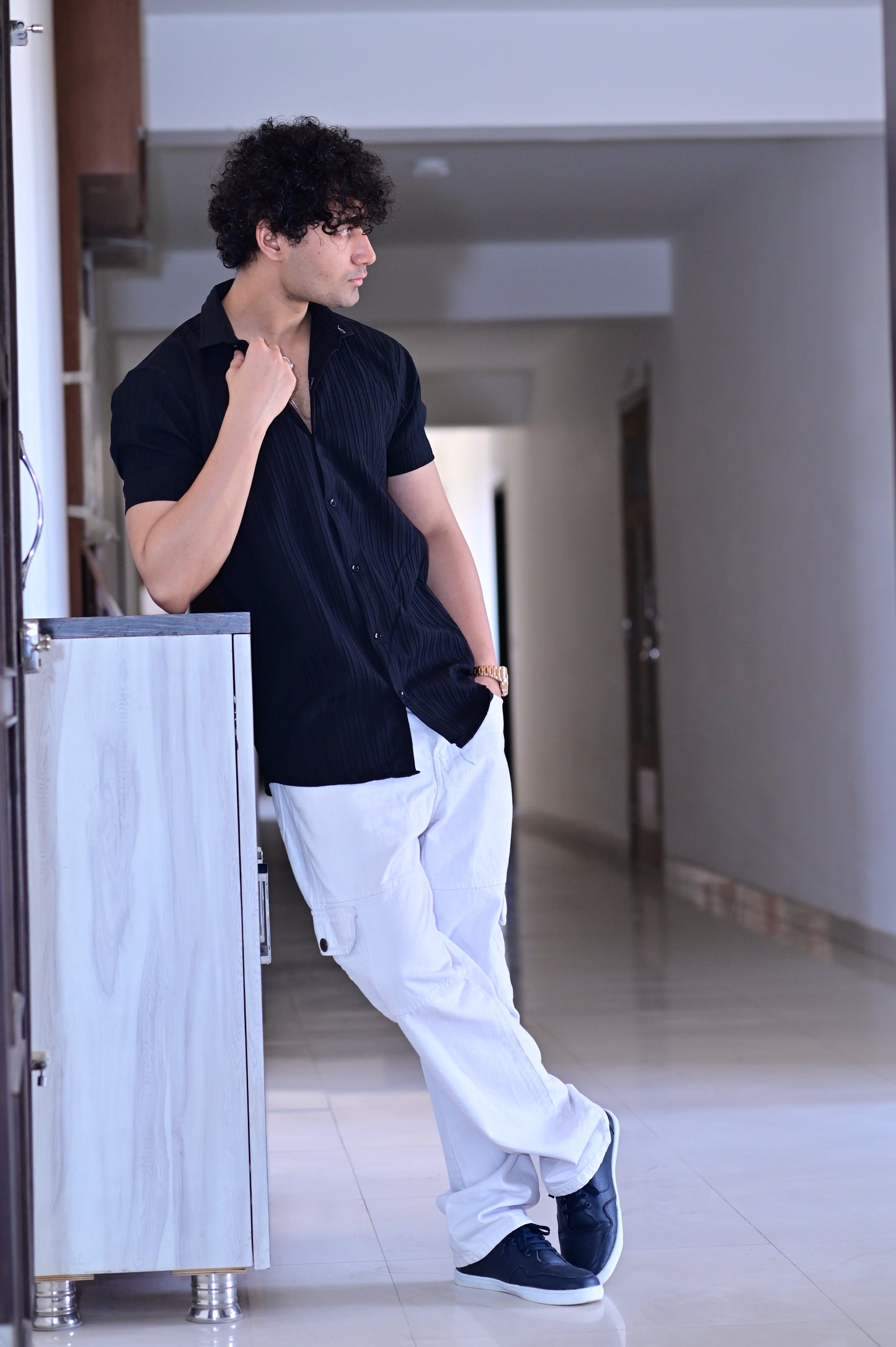 Men's Sugar Cane Black Slim-Fit Poly Cotton Shirt