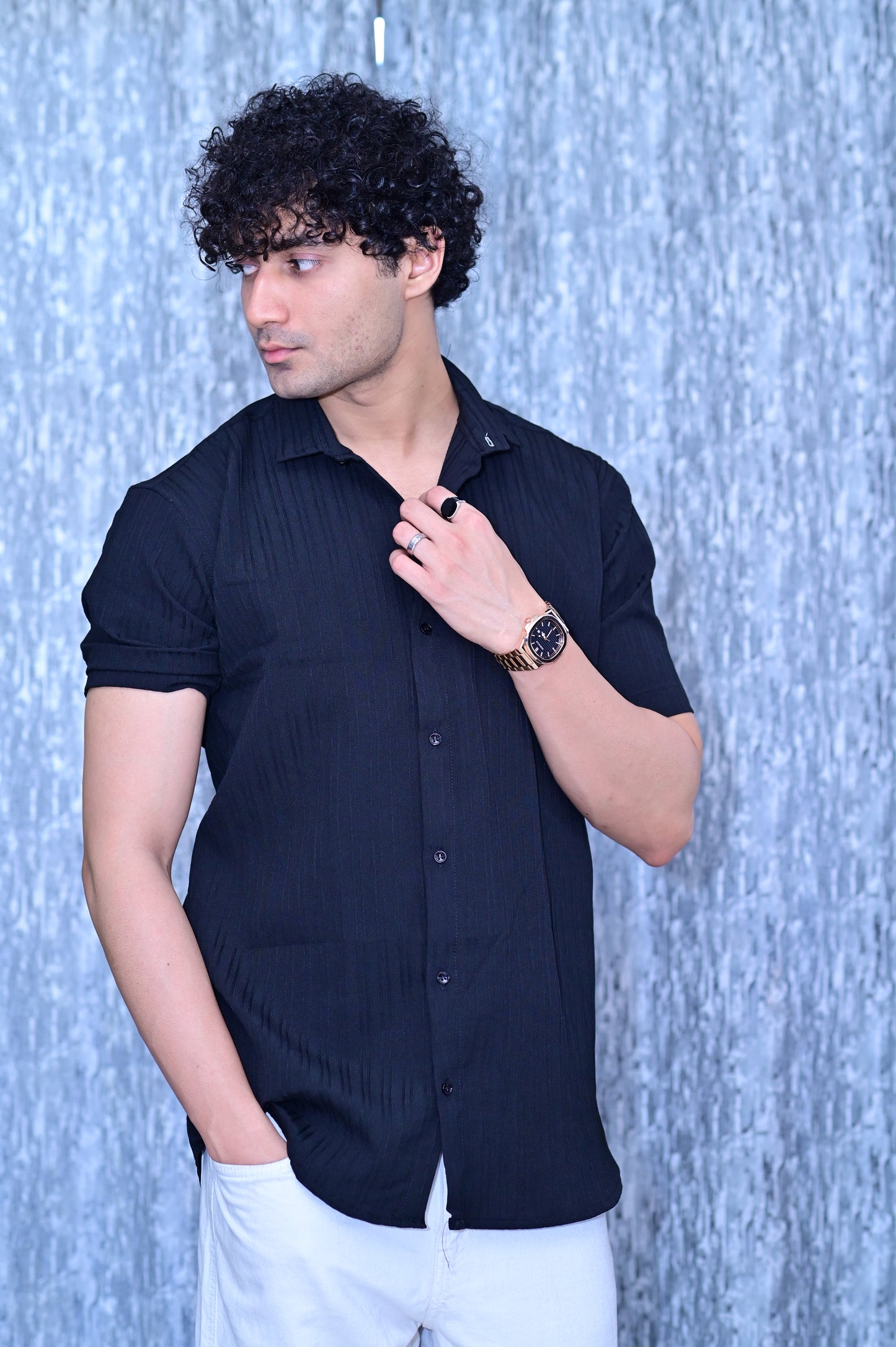 Men's Sugar Cane Black Slim-Fit Poly Cotton Shirt