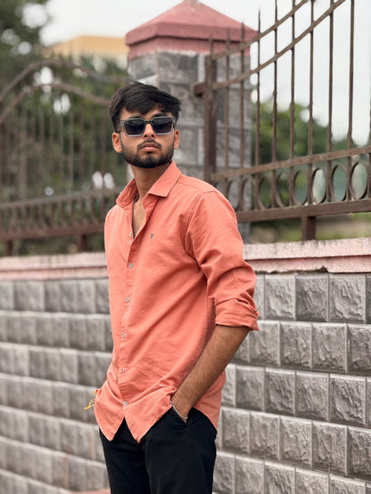 Men’s Casual Peach Color Cotton Shirt – Slim Fit Full Sleeve Comfortable Wear