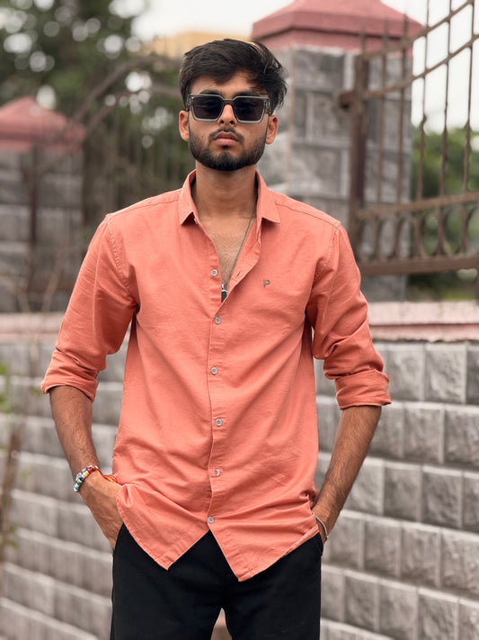 Men’s Casual Peach Color Cotton Shirt – Slim Fit Full Sleeve Comfortable Wear