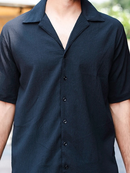 Men's Premium quality Half Sleeve's Solid Popcorn Shirts (Black)