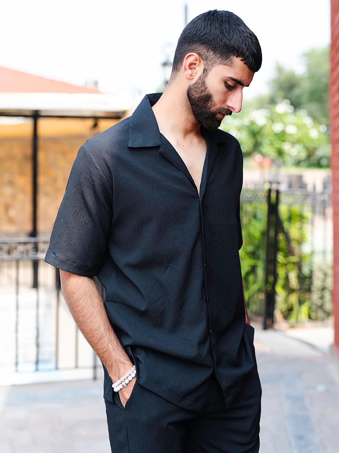Men's Premium quality Half Sleeve's Solid Popcorn Shirts (Black)