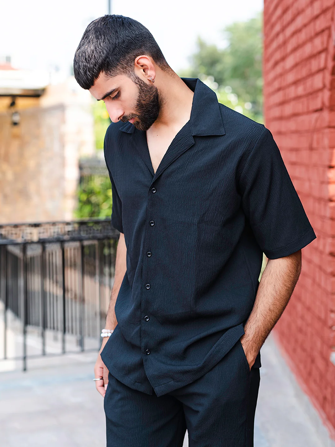 Men's Premium quality Half Sleeve's Solid Popcorn Shirts (Black)