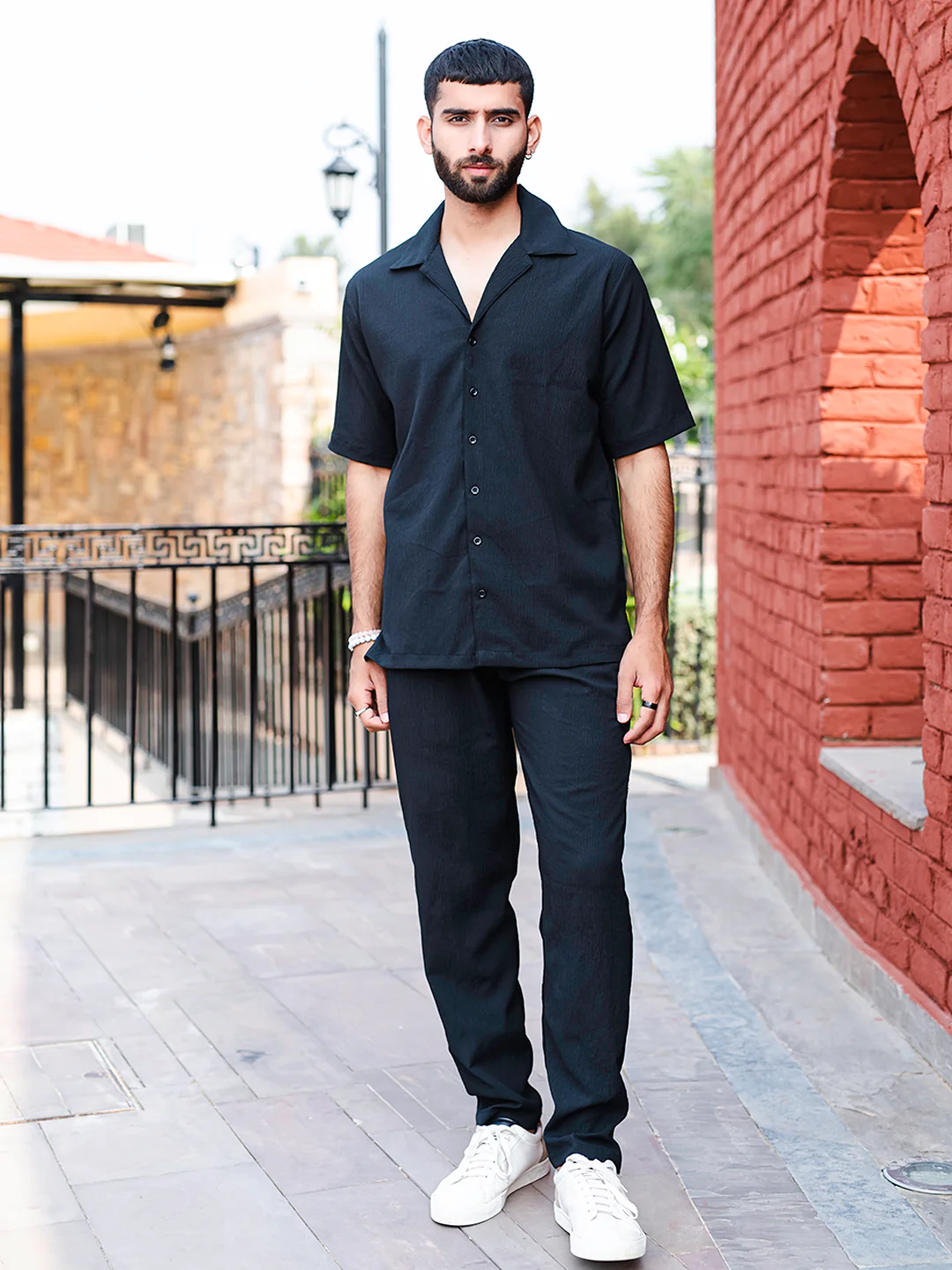 Men's Premium quality Half Sleeve's Solid Popcorn Shirts (Black)