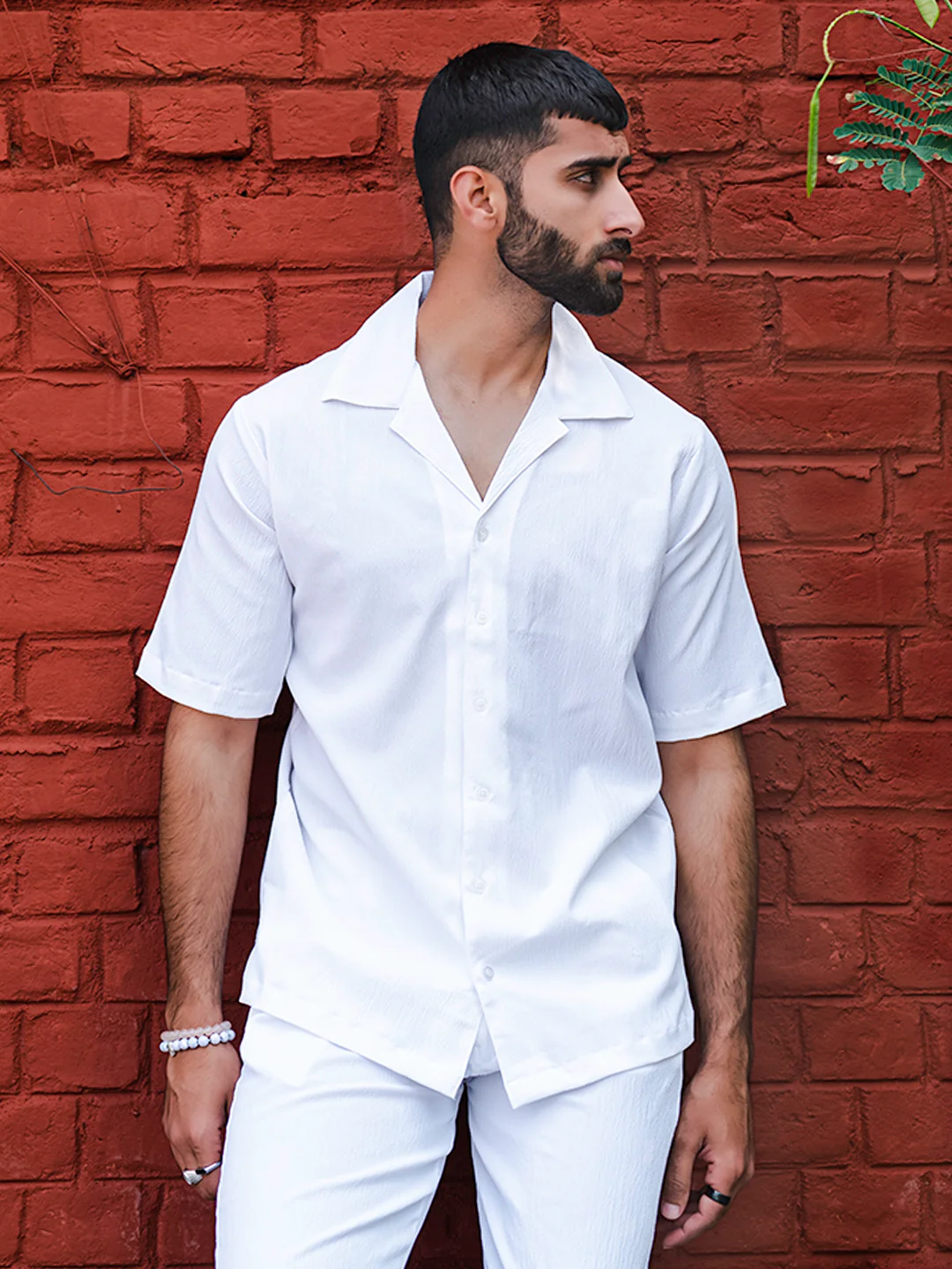 Men's Premium quality Half Sleeve's Solid Popcorn Shirts (White)
