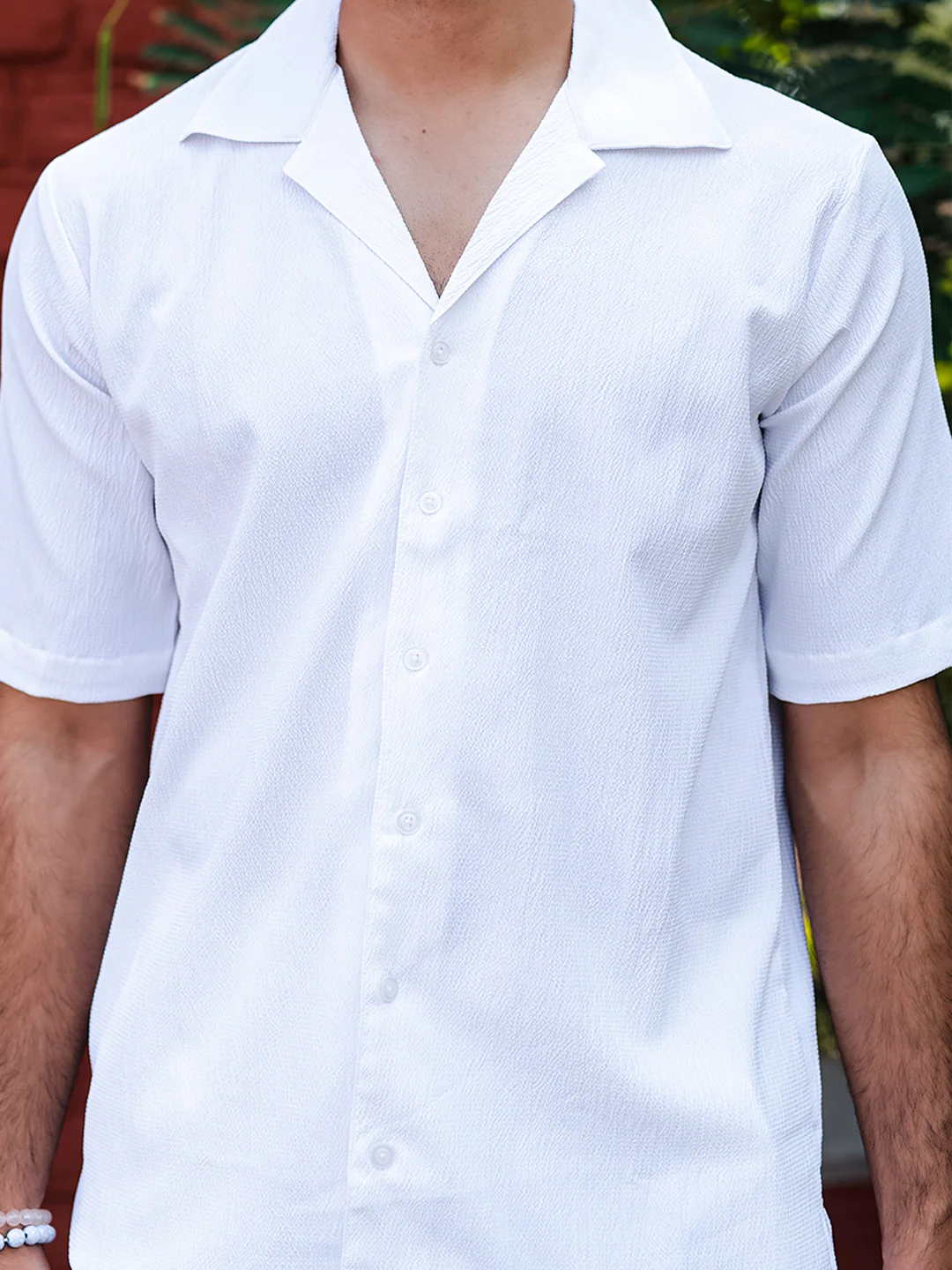 Men's Premium quality Half Sleeve's Solid Popcorn Shirts (White)