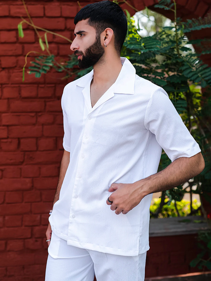 Men's Premium quality Half Sleeve's Solid Popcorn Shirts (White)