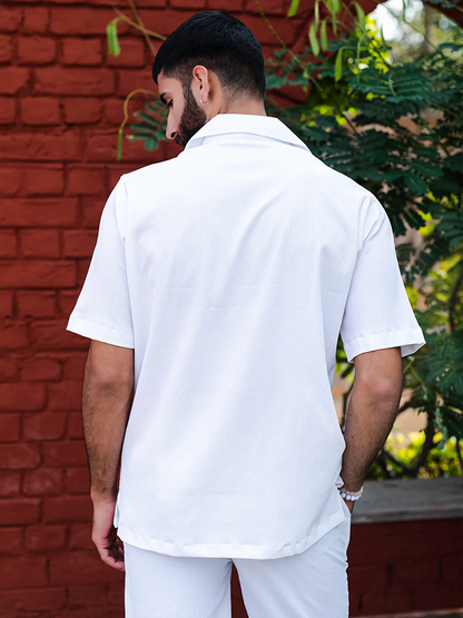 Men's Premium quality Half Sleeve's Solid Popcorn Shirts (White)