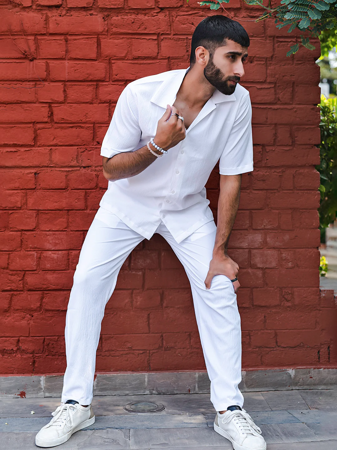Men's Premium quality Half Sleeve's Solid Popcorn Shirts (White)