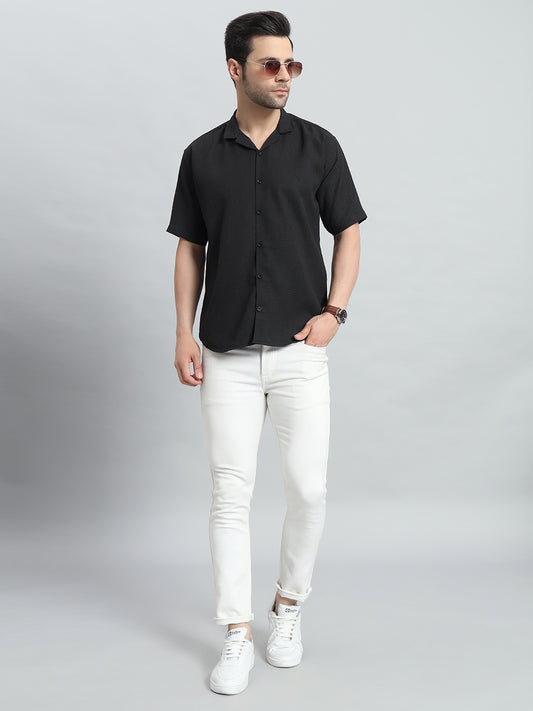 Stylish Black Popcorn Fabric Shirt for Men