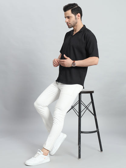 Stylish Black Popcorn Fabric Shirt for Men
