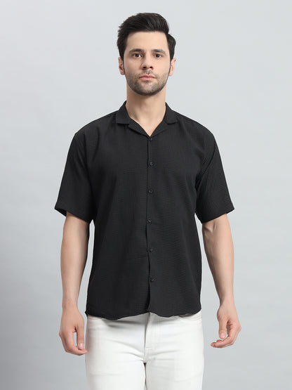 Stylish Black Popcorn Fabric Shirt for Men