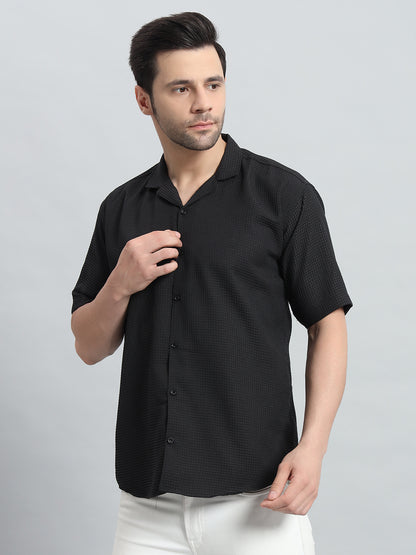 Stylish Black Popcorn Fabric Shirt for Men