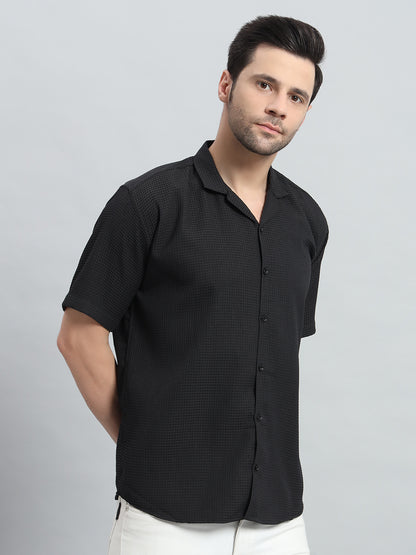 Stylish Black Popcorn Fabric Shirt for Men