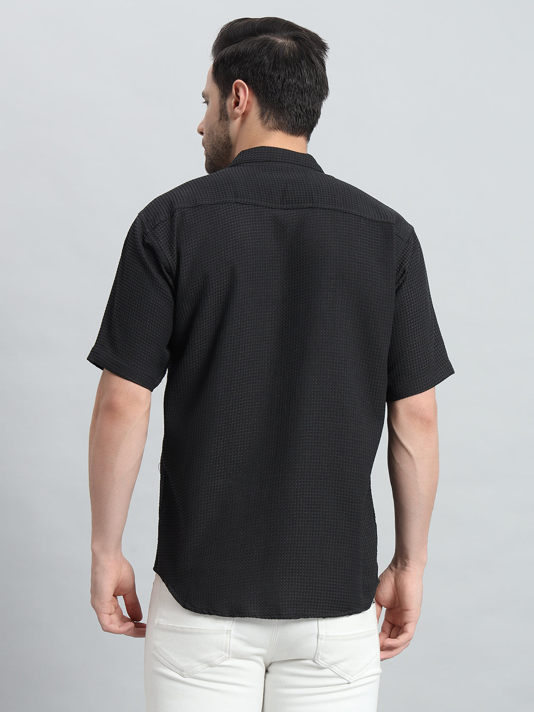 Stylish Black Popcorn Fabric Shirt for Men