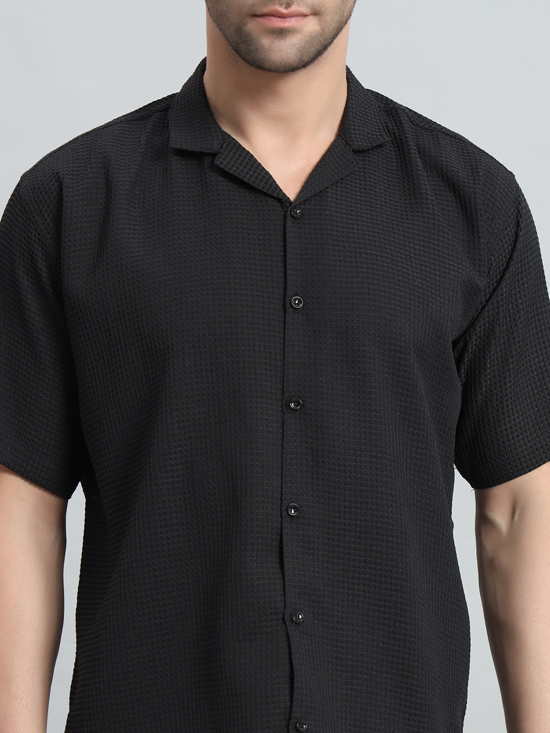 Stylish Black Popcorn Fabric Shirt for Men