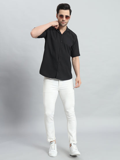 Stylish Black Popcorn Fabric Shirt for Men