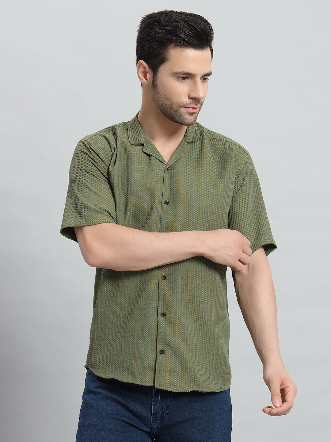 Stylish Forest Popcorn Fabric Shirt for Men