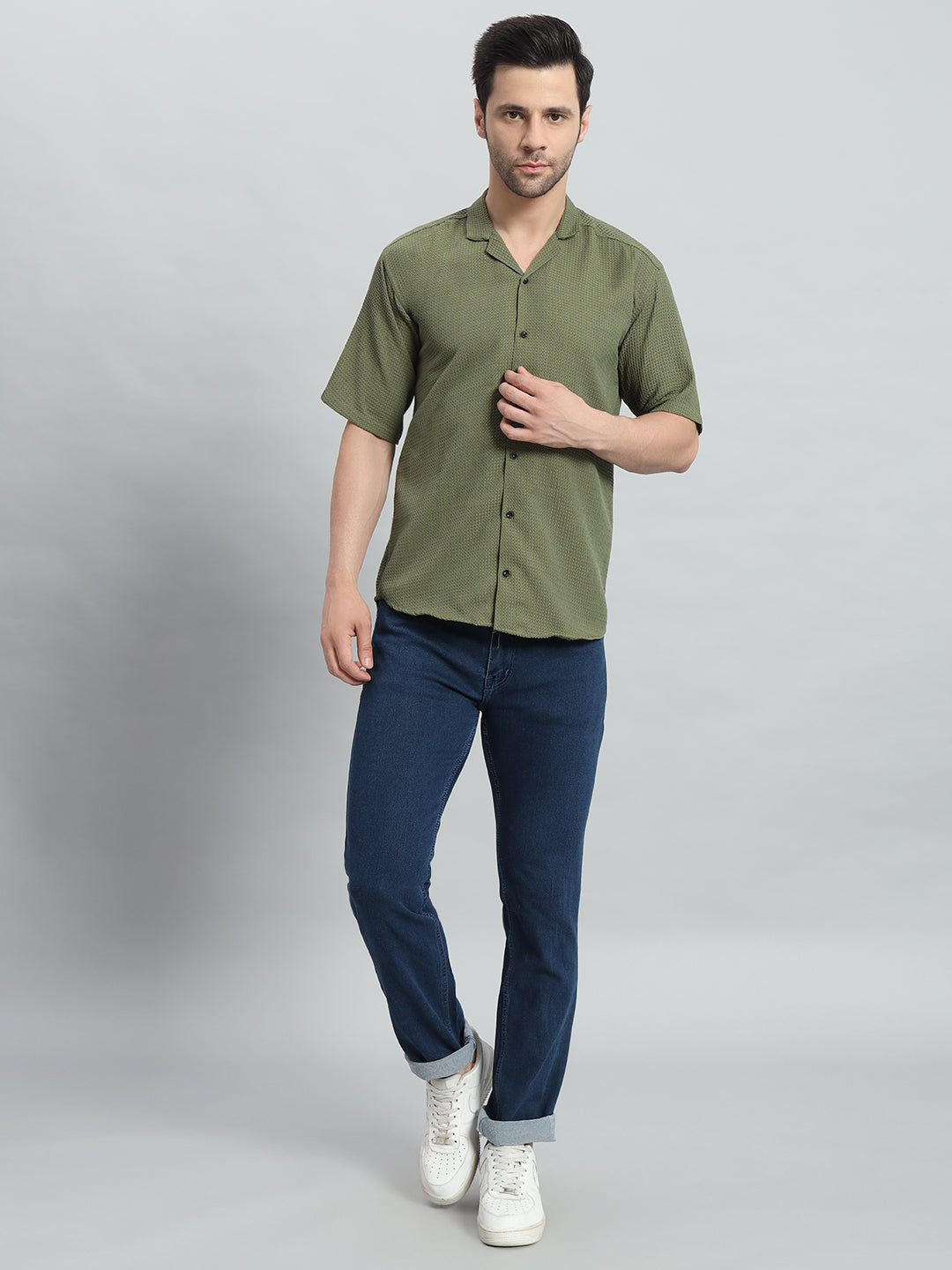 Stylish Forest Popcorn Fabric Shirt for Men