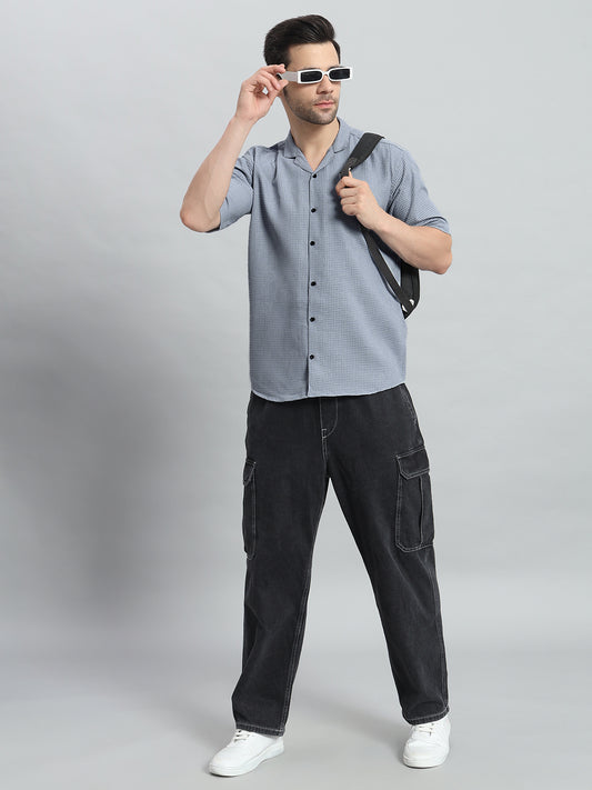 Stylish Grey Popcorn Fabric Shirt for Men