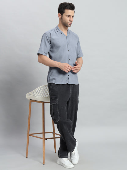 Stylish Grey Popcorn Fabric Shirt for Men