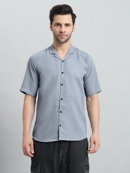 Stylish Grey Popcorn Fabric Shirt for Men