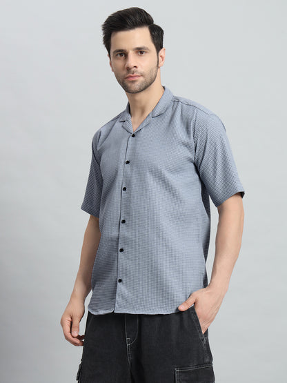 Stylish Grey Popcorn Fabric Shirt for Men