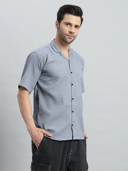 Stylish Grey Popcorn Fabric Shirt for Men