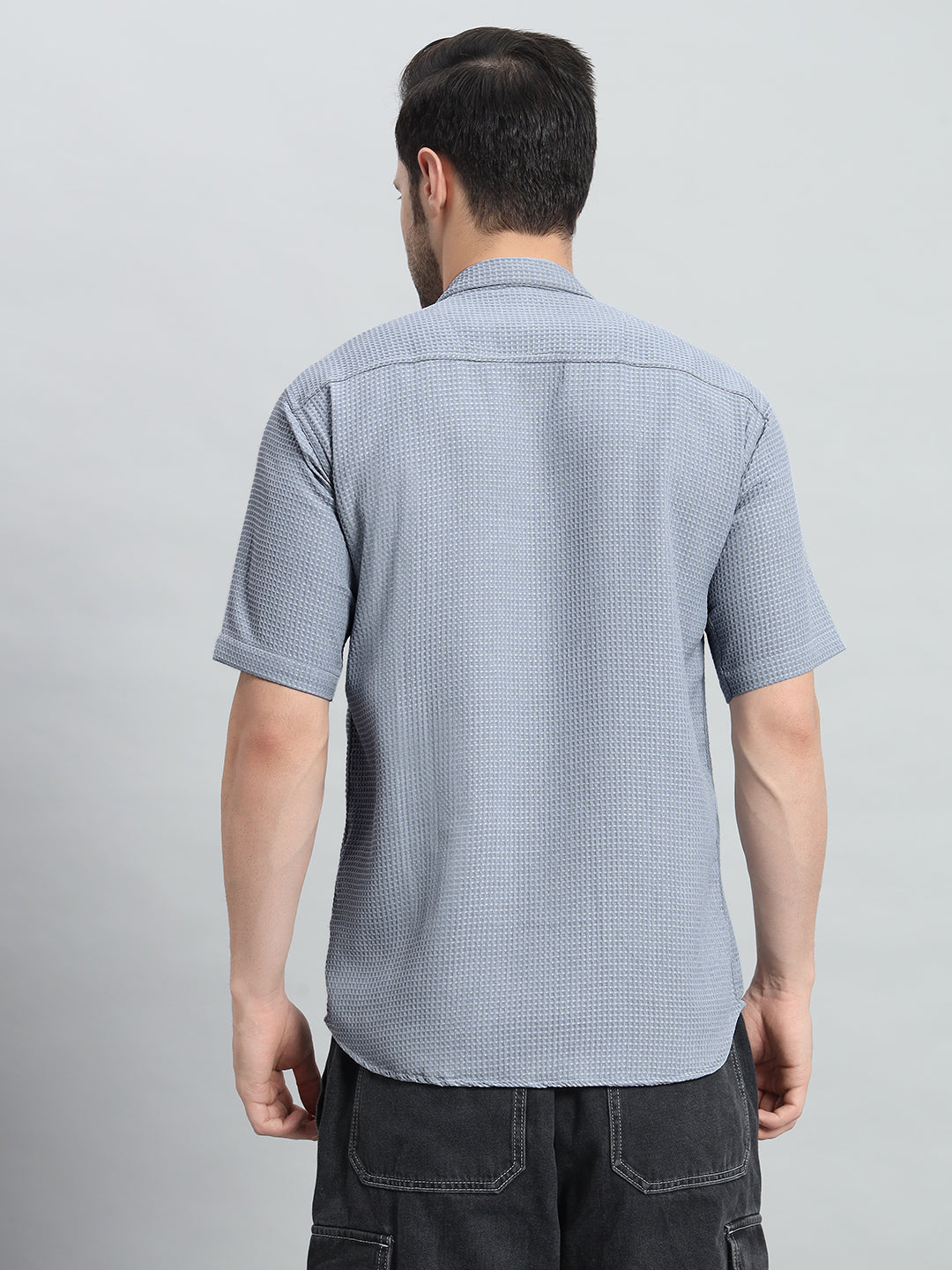 Stylish Grey Popcorn Fabric Shirt for Men