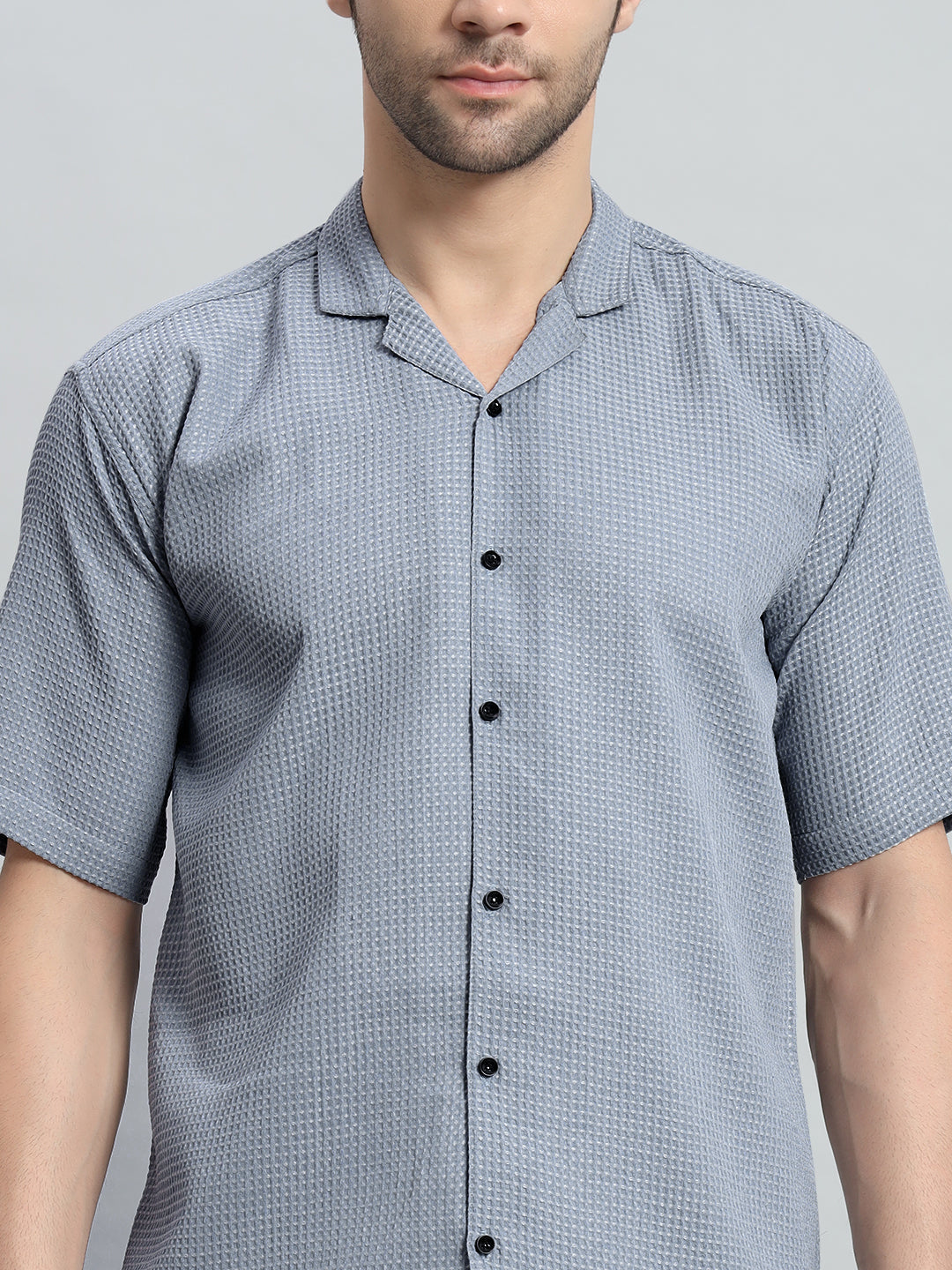 Stylish Grey Popcorn Fabric Shirt for Men