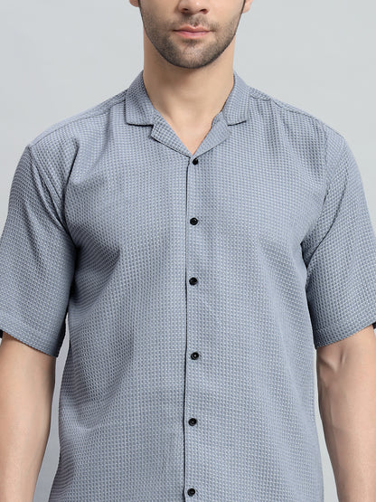 Stylish Grey Popcorn Fabric Shirt for Men