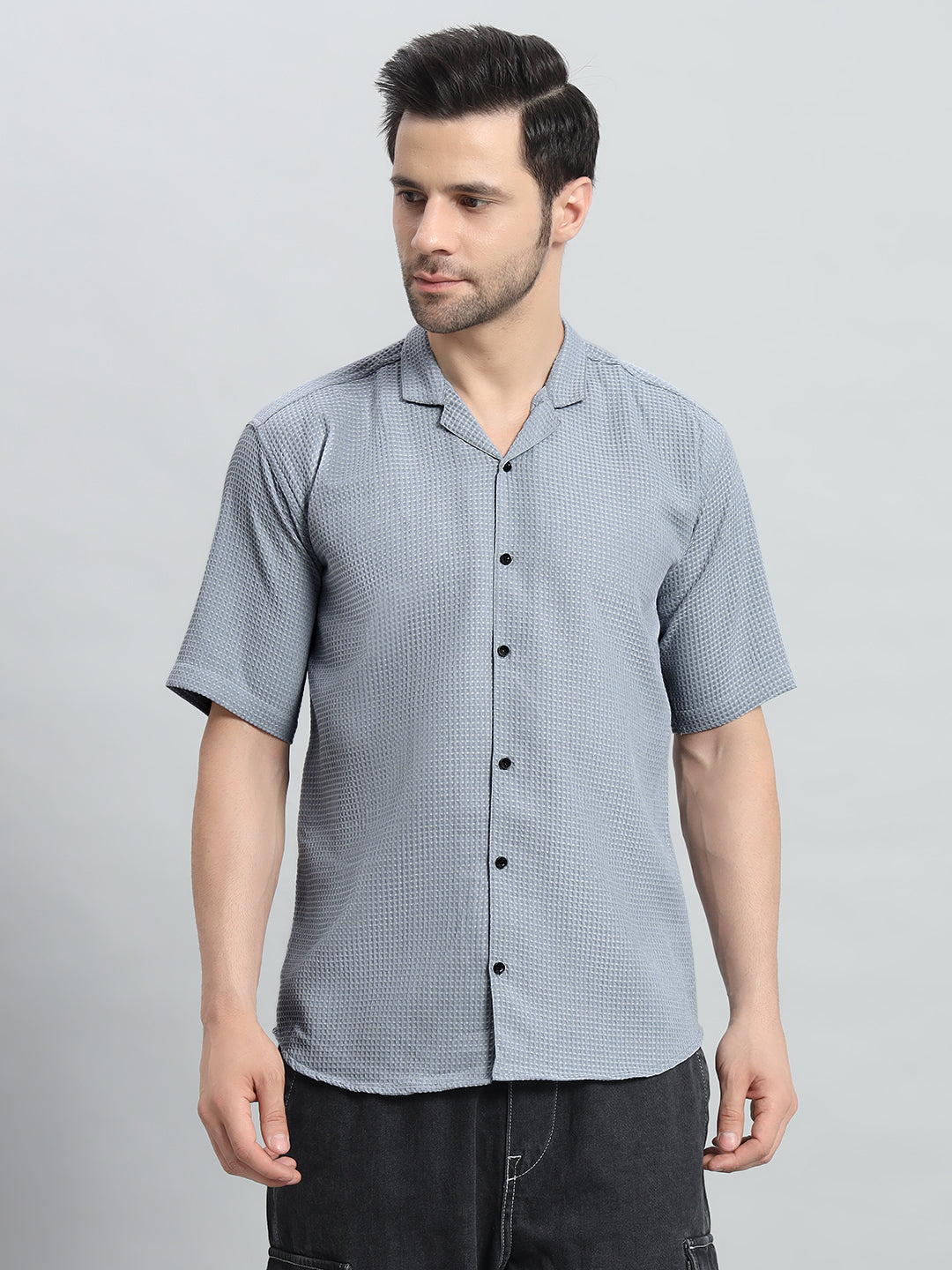 Stylish Grey Popcorn Fabric Shirt for Men