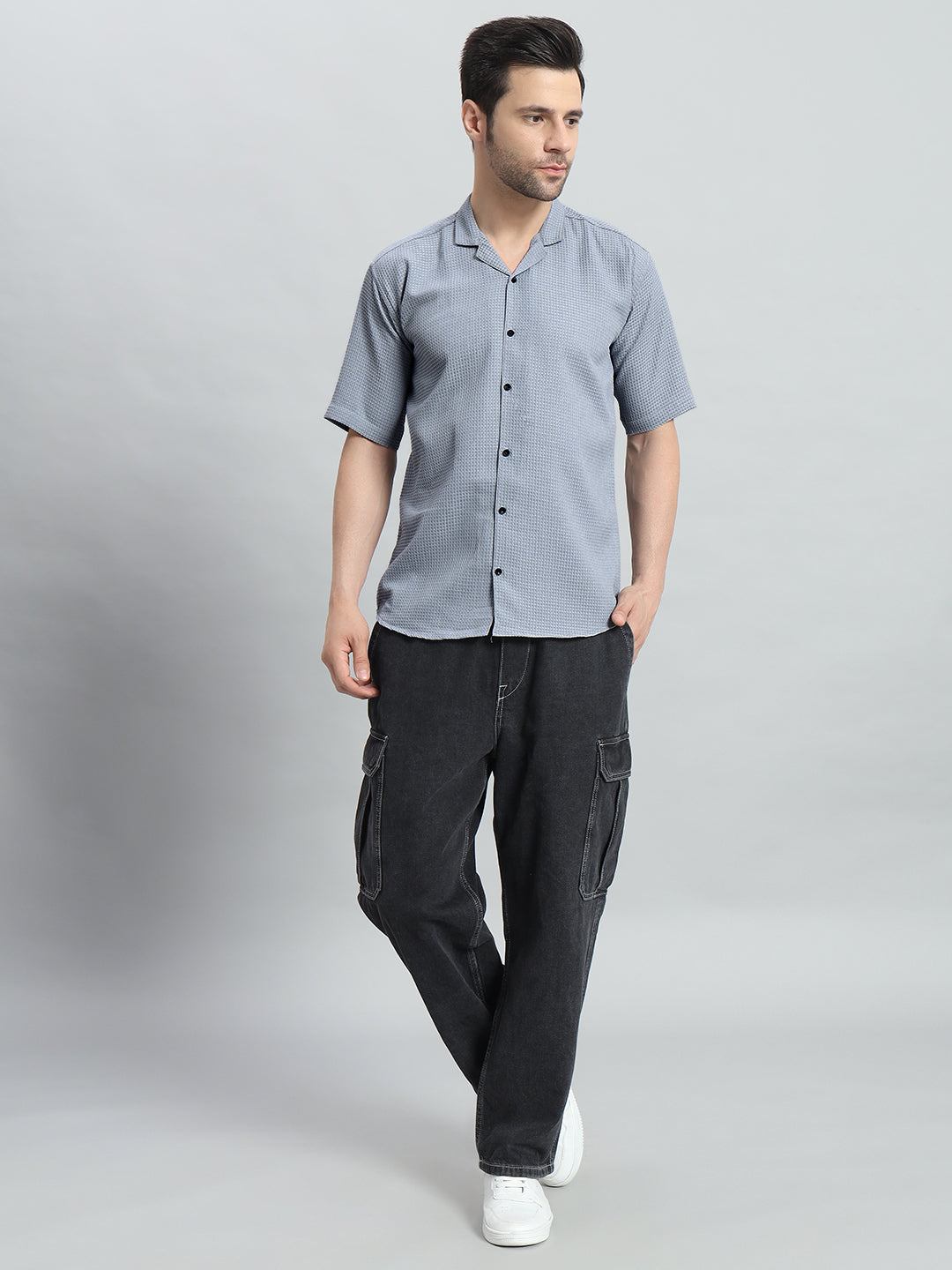 Stylish Grey Popcorn Fabric Shirt for Men