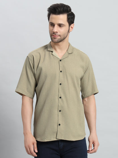 Stylish Olive Grey Popcorn Fabric Shirt for Men