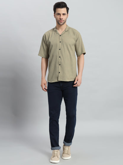 Stylish Olive Grey Popcorn Fabric Shirt for Men
