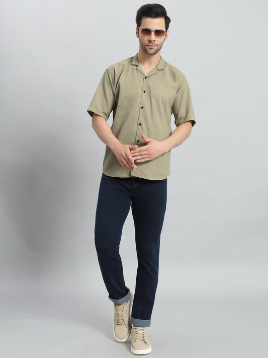 Stylish Olive Grey Popcorn Fabric Shirt for Men
