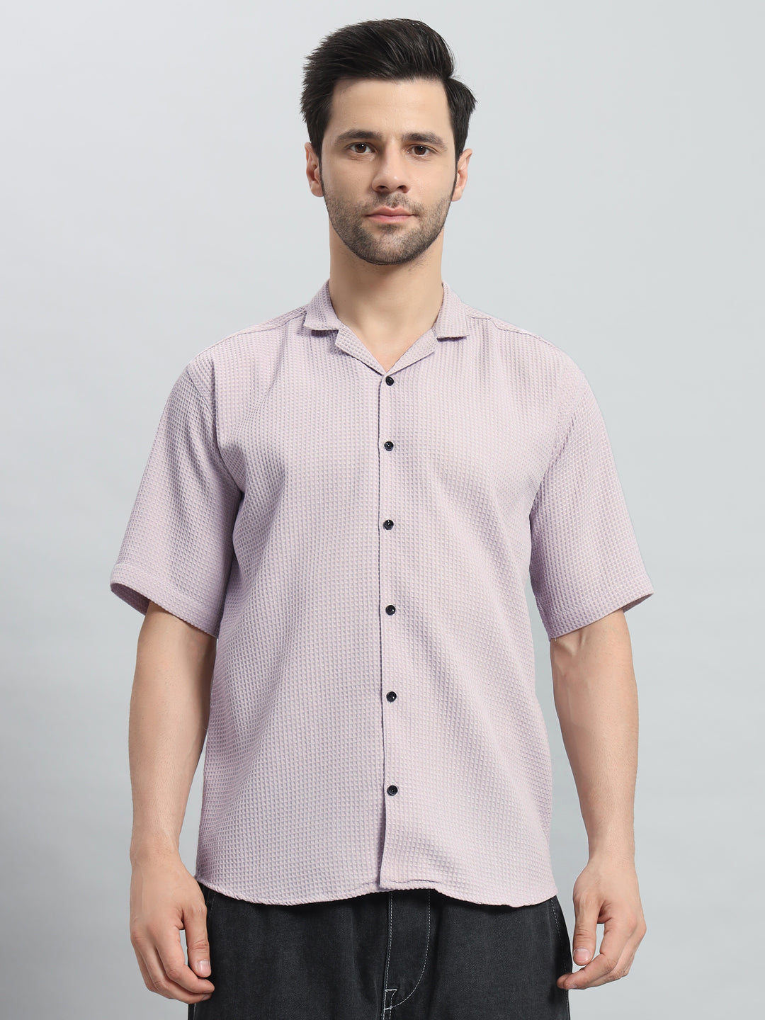 Stylish Lavender Popcorn Fabric Shirt for Men