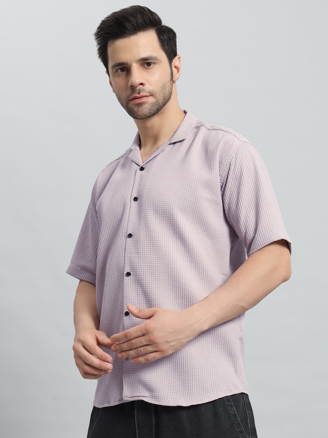 Stylish Lavender Popcorn Fabric Shirt for Men