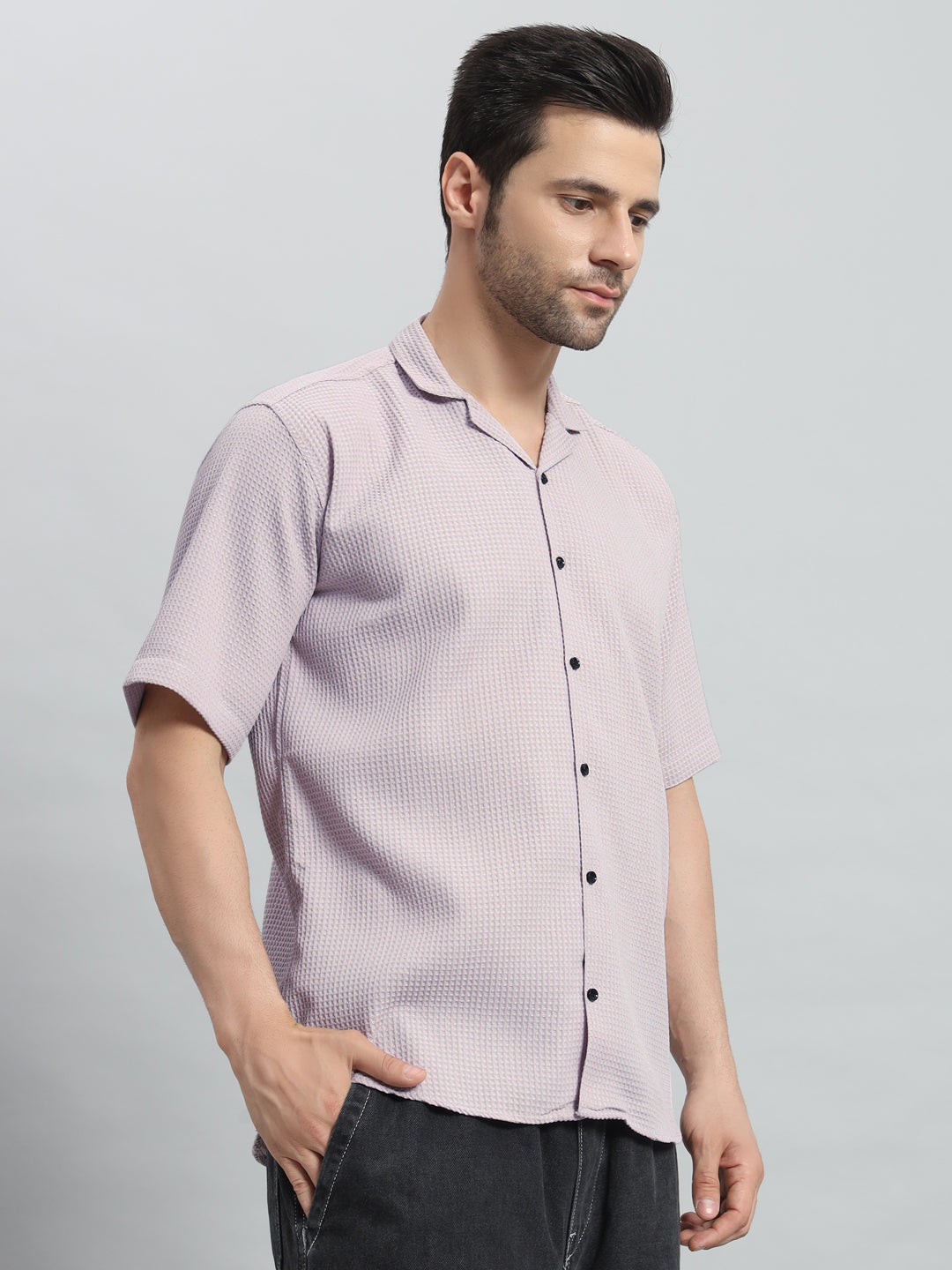 Stylish Lavender Popcorn Fabric Shirt for Men
