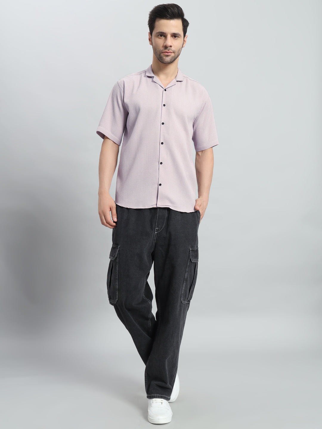 Stylish Lavender Popcorn Fabric Shirt for Men