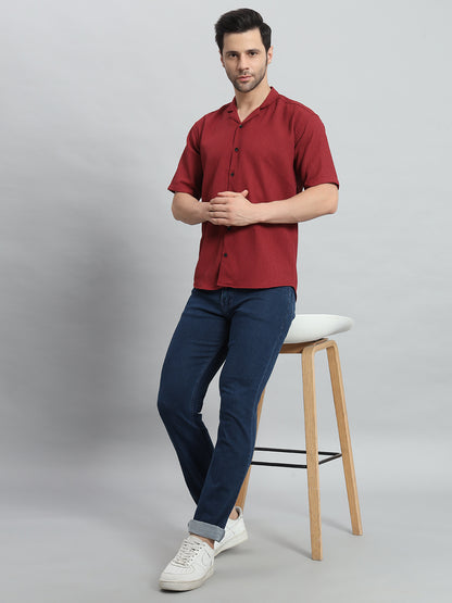 Stylish Red Popcorn Fabric Shirt for Men