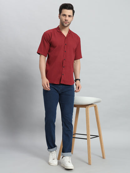 Stylish Red Popcorn Fabric Shirt for Men