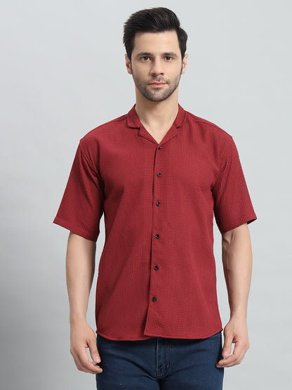 Stylish Red Popcorn Fabric Shirt for Men