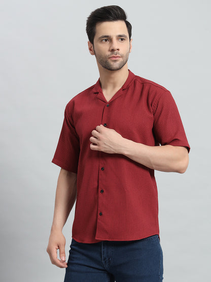 Stylish Red Popcorn Fabric Shirt for Men