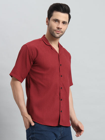 Stylish Red Popcorn Fabric Shirt for Men