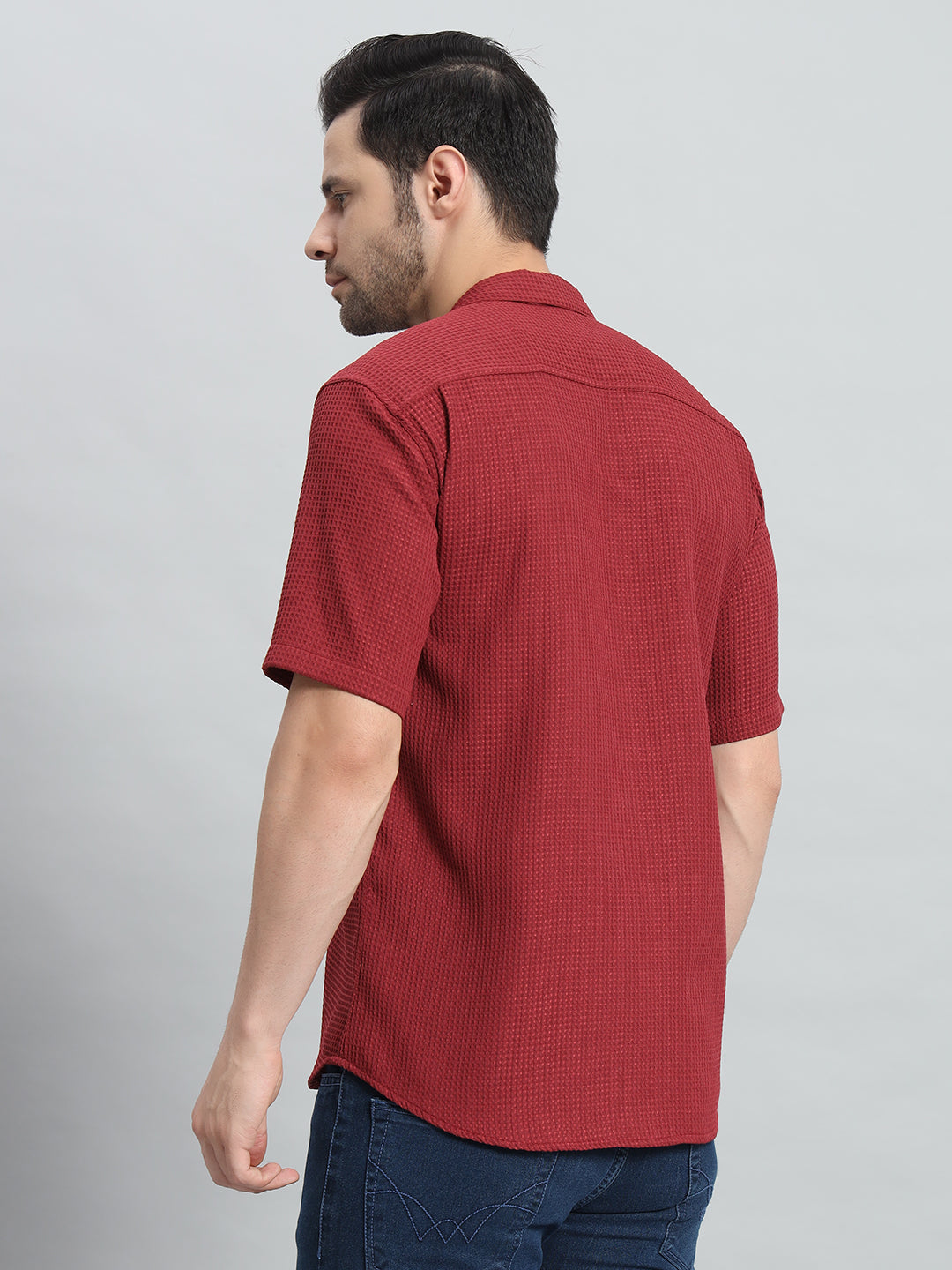 Stylish Red Popcorn Fabric Shirt for Men