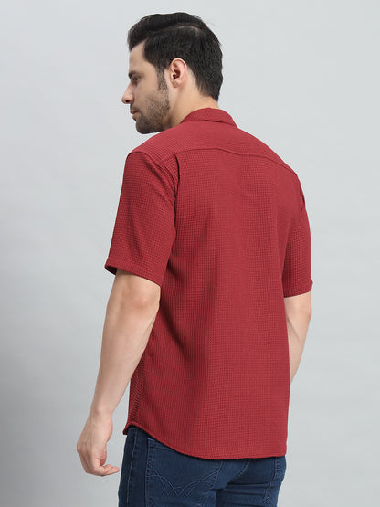 Stylish Red Popcorn Fabric Shirt for Men