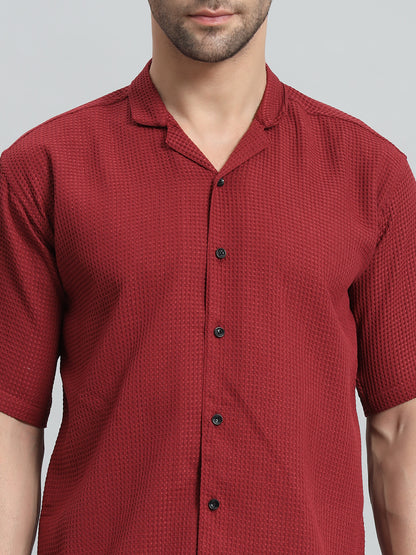Stylish Red Popcorn Fabric Shirt for Men